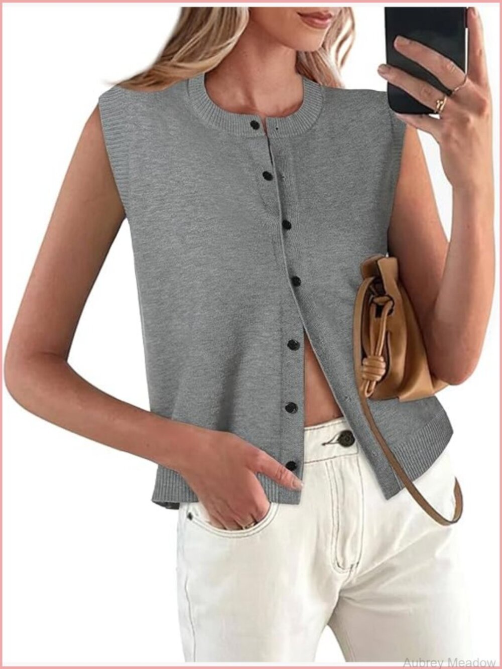 Sleeveless Sweater Vest Button Up Crew Neck Knit Tank Top